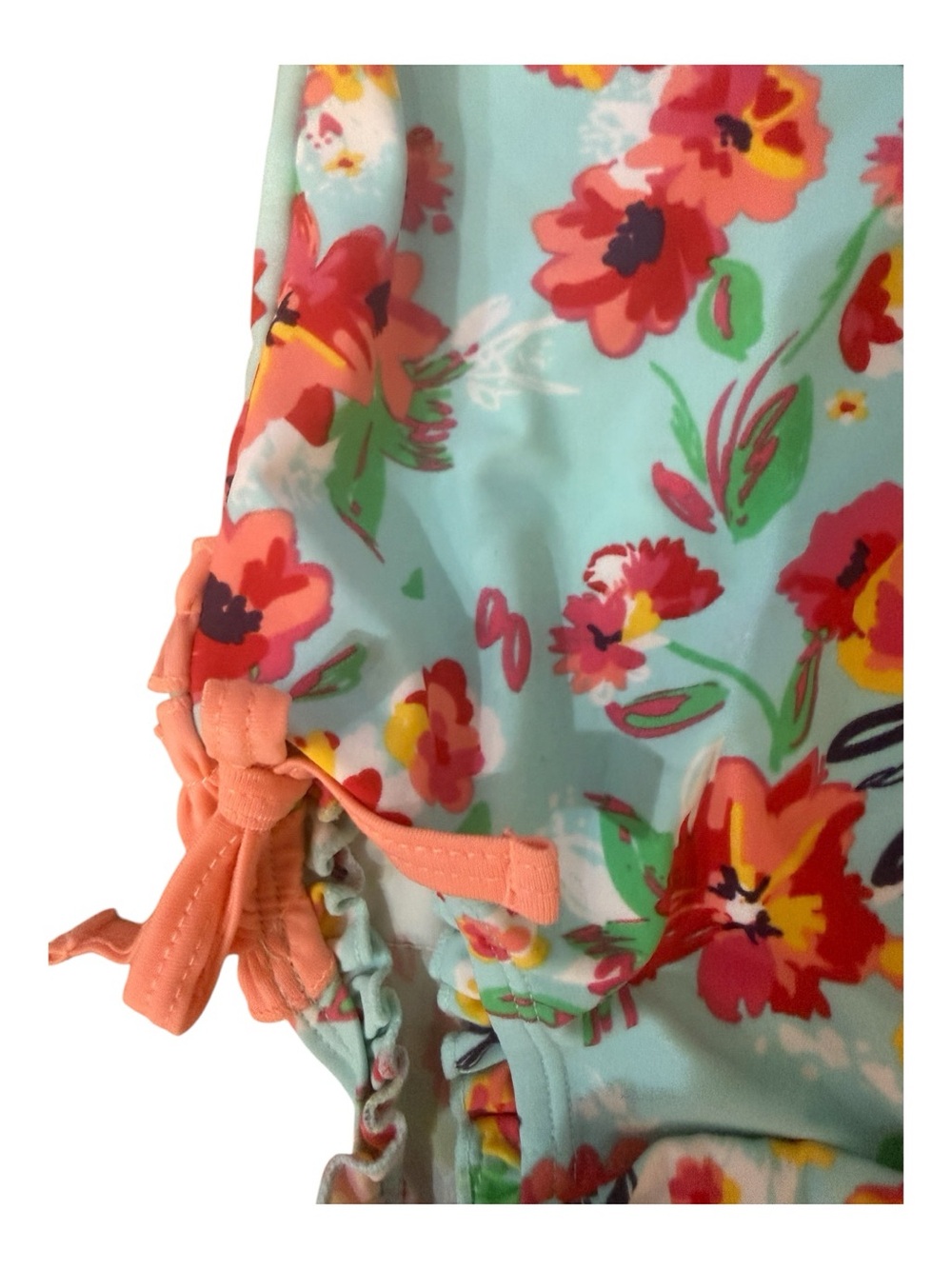 Ruffle Butts Light Blue Floral Long Sleeve Swim Suit with Pink & Yellow Flowers - Picture 6 of 12